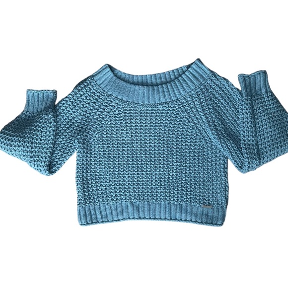 Abercrombie & Fitch blue chunky knit off the shoulder sweater - Picture 3 of 6